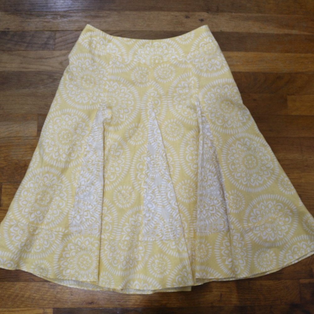 Ann Taylor LOFT Petite Yellow & White A Line Skirt